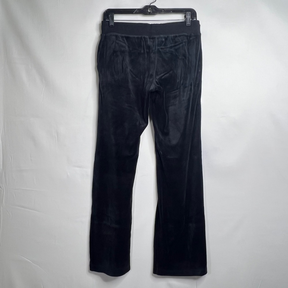 Black Velour Track Pants Womens M Flare Leg Y2K Lounge 90s Minimalism McBling - Picture 4 of 11